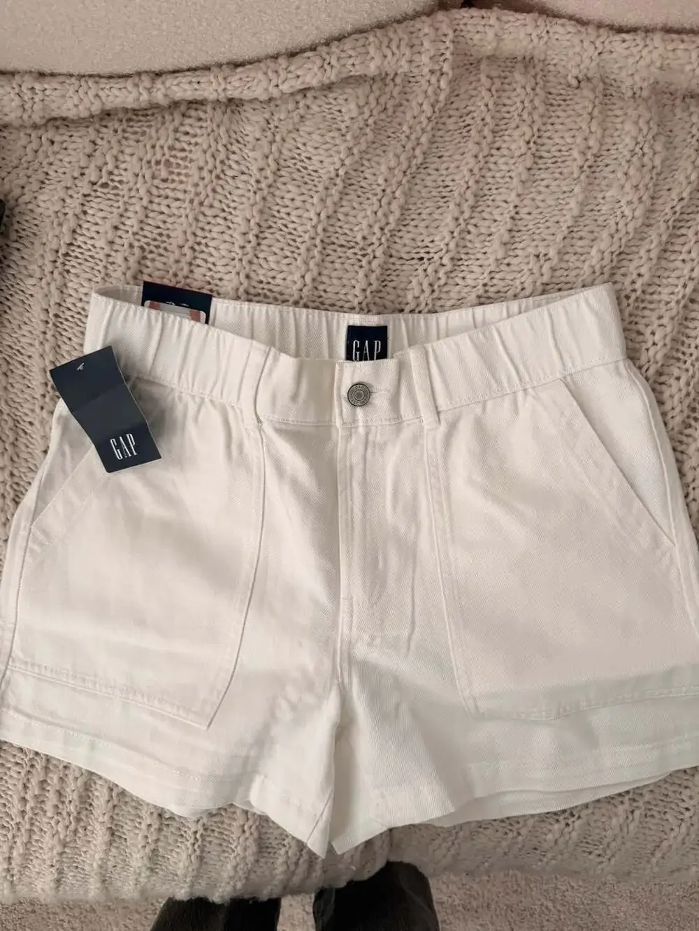 GAP White Cotton Soft Denim Shorts for Women